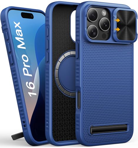 SIXBOX für iPhone 16 Pro Max Hülle mit Kameraschutz Schieber, Eingebauter Kickstand, Kompatibel mit MagSafe, Schutz in Militärschutz, Silikon Dünn Männer Handyhülle für iPhone 16Pro Max 2024, Blau SIXBOX für iPhone 16 Pro Max Hülle mit Kameraschutz Schieber, Eingebauter Kickstand, Kompatibel mit MagSafe, Schutz in Militärschutz, Silikon Dünn Männer Handyhülle für iPhone 16Pro Max 2024, Blau von SIXBOX