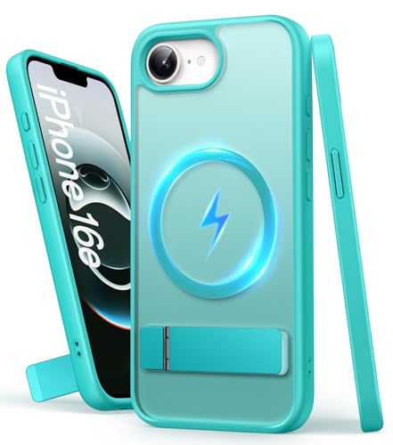 SIXBOX für iPhone 16e Hülle mit Ständer, [Kompatibel mit MagSafe], Militärischer Schutz & Erhöhter Rand, Dünn Fit, Hard Robuste Stoßfeste Männer Frauen Schutzhülle für iPhone 16e 2025, Blaugrün von SIXBOX