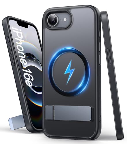 SIXBOX für iPhone 16e Hülle mit Ständer & Magnet, Kompatibel mit MagSafe, Militärischer Schutz, Silikon Dünn Stoßfeste Handyhülle für Männer Frauen, Matte Robuste Schutzhülle für iPhone 16e, Schwarz SIXBOX für iPhone 16e Hülle mit Ständer & Magnet, Kompatibel mit MagSafe, Militärischer Schutz, Silikon Dünn Stoßfeste Handyhülle für Männer Frauen, Matte Robuste Schutzhülle für iPhone 16e, Schwarz von SIXBOX