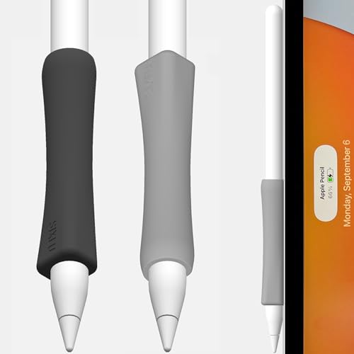 SIXFU Griff für Apple Pencil 2. Generation/Apple Pen USB-C, 2 Stück, Premium-Silikon, multifunktionaler Griff für iPad, Bleistift, Stylus Pen (Schwarz, Grau) von SIXFU