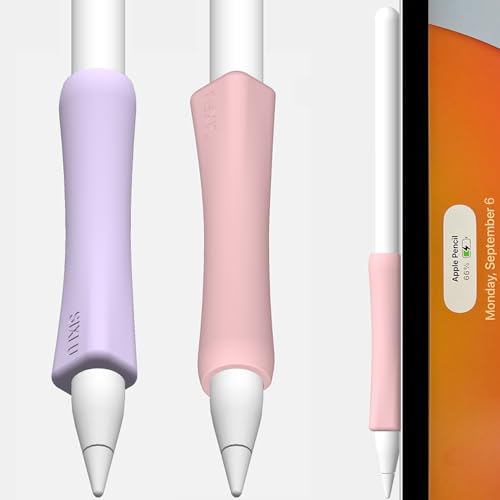 SIXFU Griff für Apple Pencil 2. Generation/Apple Pen USB C, 2 Stück, Premium-Silikon, multifunktionaler Griff für iPad, Bleistift, Stylus-Stift (Rosa, Violett) von SIXFU