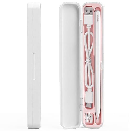 SIXFU Schutzhülle für Apple Pencil, Aufbewahrungstasche Design für Apple Pen 2. / 1., iPad Pencil Zubehör, Ladekabel für Eingabestift (weiß + pink) von SIXFU
