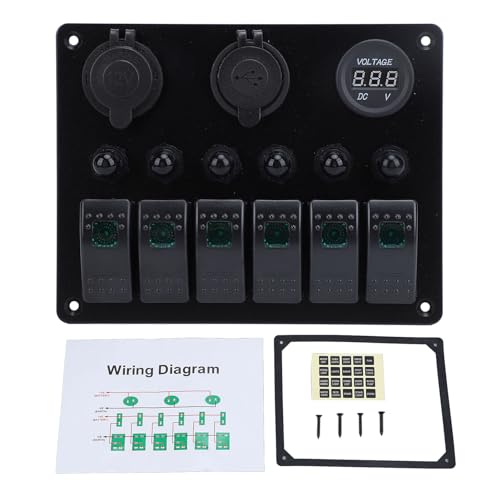 6 Gangkippschaltertafel, 12 24 -V -Aluminium -Legierungspanel, IP66, Kurzschlussschutz, Überstromschutz, 5V 3100 MA -Ausgang, Marine Boat Toggle Switch Panel Kit mit Dual -USB von SIXRUN