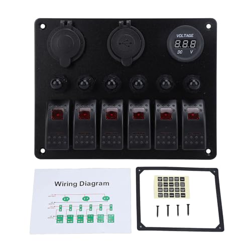 6 Gangkippschaltertafel, 12 24 -V -Aluminium -Legierungspanel, IP66, Kurzschlussschutz, Überstromschutz, 5V 3100 MA -Ausgang, Marine Boat Toggle Switch Panel Kit mit Dual -USB von SIXRUN
