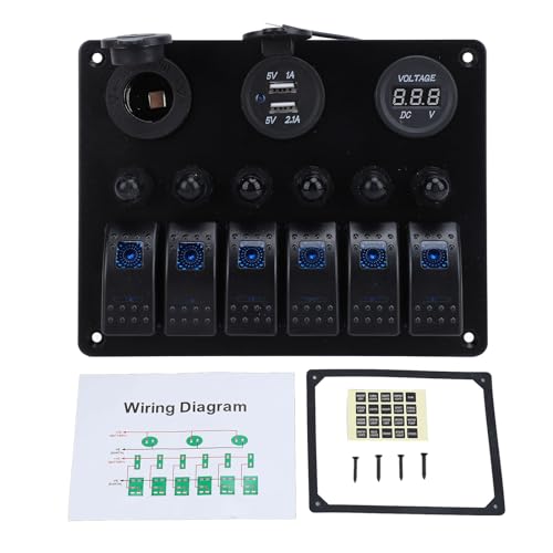6 Gangkippschaltertafel, 12 24 -V -Aluminium -Legierungspanel, IP66, Kurzschlussschutz, Überstromschutz, 5V 3100 MA -Ausgang, Marine Boat Toggle Switch Panel Kit mit Dual -USB von SIXRUN