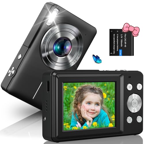 SIXTARY Digitalkamera 1080P FHD 44MP Kompaktkamera mit 16X Digitalzoom LED Fill Light Bildstabilisierung Mini Selfie Kamera Tragbare Digitalkamera für Kinder Teenager Anfänger in Dunkelschwarz von SIXTARY