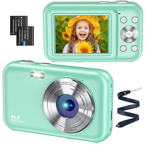 Digitalkamera FHD 1080P 44MP Fotokamera Ultra dünn Fotoapparat Digitalkamera mit Batteries Einfache und Tragbare Digital Kamera für Kinder/Jungen/Mädchen/Studenten/Anfänger/Senioren（Grün） von SIXTARY