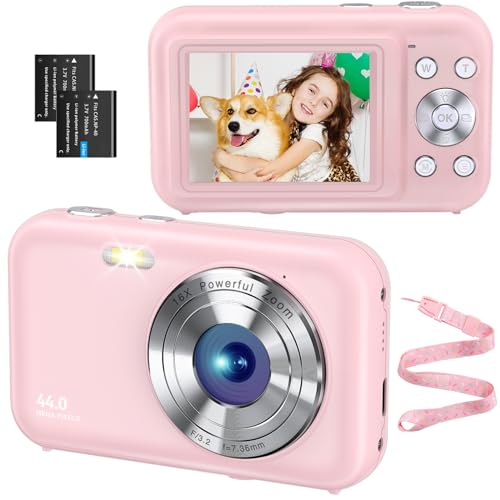 Digitalkamera FHD 1080P 44MP Fotokamera Ultra dünn Fotoapparat Digitalkamera mit Batteries Einfache und Tragbare Digital Kamera für Kinder/Jungen/Mädchen/Studenten/Anfänger/Senioren（Rosa） von SIXTARY