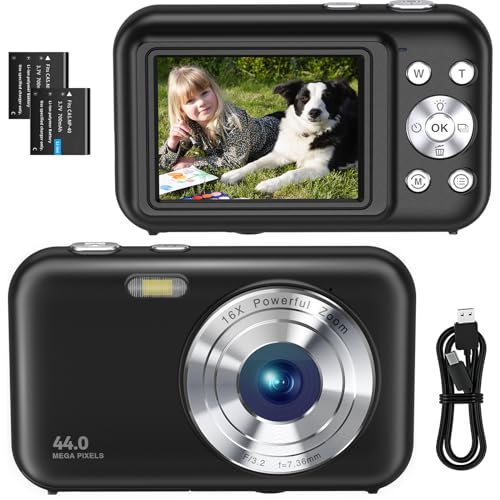 Digitalkamera FHD 1080P 44MP Fotokamera Ultra dünn Fotoapparat Digitalkamera mit Batteries Einfache und Tragbare Digital Kamera für Kinder/Jungen/Mädchen/Studenten/Anfänger/Senioren（Schwarz） von SIXTARY