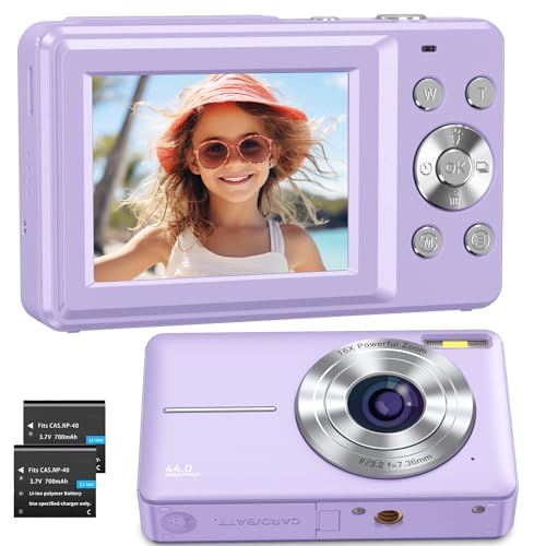 Digitalkamera Fotokamera FHD 1080P 44MP Fotoapparat, Vlogging Kamera Digital mit 2.4" LCD Wiederaufladbare 16X Digitalzoom, Tragbare Digitalkamera für Teenager, Kinder, Anfänger(Lila) von SIXTARY