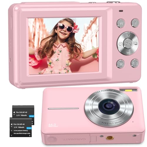 Digitalkamera Fotokamera FHD 1080P 44MP Fotoapparat, Vlogging Kamera Digital mit 2.4" LCD Wiederaufladbare 16X Digitalzoom, Tragbare Digitalkamera für Teenager, Kinder, Anfänger(Rosa) von SIXTARY