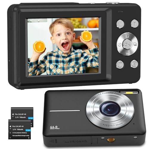 Digitalkamera Fotokamera FHD 1080P 44MP Fotoapparat, Vlogging Kamera Digital mit 2.4" LCD Wiederaufladbare 16X Digitalzoom, Tragbare Digitalkamera für Teenager, Kinder, Anfänger von SIXTARY