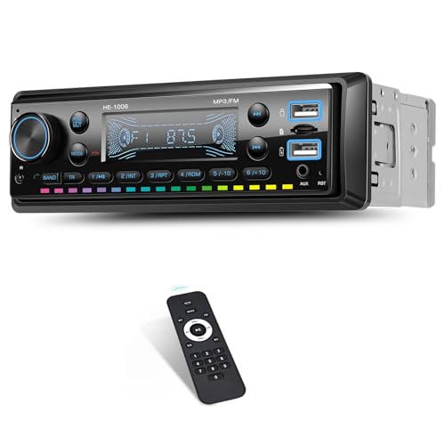 1 Din Autoradio mit Bluetooth, Single Din Media Player mit FM-Radio, MP3-Player drahtlose Bluetooth Musik/Anruf USB/AUX/TF-Karte 7 Farbe Taste Licht Fernbedienung von SIXTOP