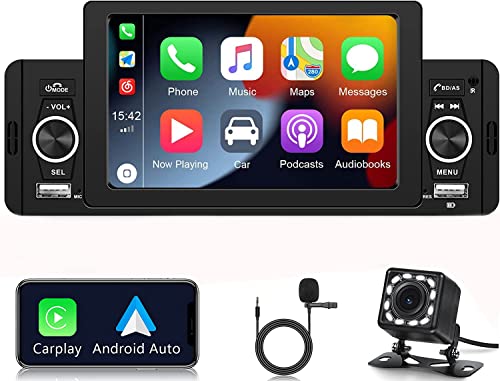 1 Din Bluetooth Android Auto Carplay Autoradio, 5 Zoll Touchscreen Radio Freisprecheinrichtung UKW-Radio Stereo mit Mirror Link Dual USB/AUX-In/SD-Karte/SWC + Rückfahrkamera Mikrofon 1 Din Bluetooth Android Auto Carplay Autoradio, 5 Zoll Touchscreen Radio Freisprecheinrichtung UKW-Radio Stereo mit Mirror Link Dual USB/AUX-In/SD-Karte/SWC + Rückfahrkamera Mikrofon von SIXTOP