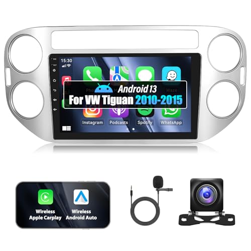 2+32G Android 13 Doppel Din Autoradio für VW Tiguan 2010-2015 mit Carplay Android Auto, 9'' HD Touchscreen Auto Multimedia Empfänger mit Spiegel Link Bluetooth WiFi GPS FM EQ SWC+Rückfahrkamera&MIC von SIXTOP