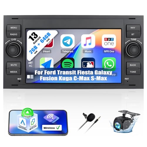 【2+64GB】 7'' Touchscreen Autoradio für Ford Focus/C-Max/S-Max/Galaxy/Fusion/Transit Connect mit Carplay & Android Auto, Android 13 Radio mit Bluetooth WiFi GPS FM/RDS 36EQ SWC+Rückfahrkamera&Mic 【2+64GB】 7'' Touchscreen Autoradio für Ford Focus/C-Max/S-Max/Galaxy/Fusion/Transit Connect mit Carplay & Android Auto, Android 13 Radio mit Bluetooth WiFi GPS FM/RDS 36EQ SWC+Rückfahrkamera&Mic von SIXTOP
