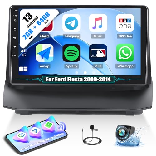 【2+64GB】 Android 13 Autoradio für Ford Fiesta 2009-2014 mit Carplay Android Auto, Touchscreen 9 Zoll Carplay Autoradio mit GPS WiFi FM/RDS Bluetooth Mirror Link AUX+AHD Rückfahrkamera & Mic von SIXTOP