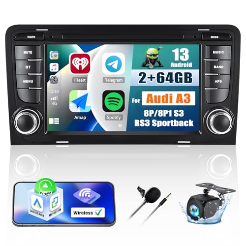 【2+64GB】 Android 13 Carplay Autoradio mit Navi für Audi A3 8P/8P1 S3 RS3 Sportback,7 Zoll Touchscreen Auto Radio mit GPS Android Auto FM/RDS EQ Bluetooth SWC USB+AHD Rückfahrkamera&MIC 【2+64GB】 Android 13 Carplay Autoradio mit Navi für Audi A3 8P/8P1 S3 RS3 Sportback,7 Zoll Touchscreen Auto Radio mit GPS Android Auto FM/RDS EQ Bluetooth SWC USB+AHD Rückfahrkamera&MIC von SIXTOP