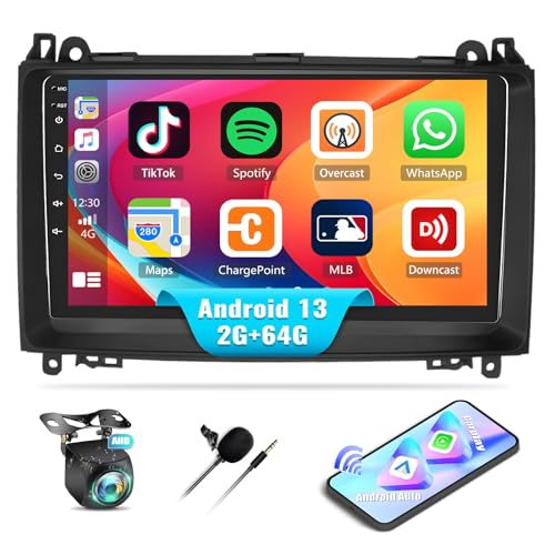 [2G+64G] Android 13 Carplay Autoradio für Mercedes-Benz B200 2008-2011 mit Android Auto,9“ Touchscreen Radio mit Bluetooth GPS WiFi FM/RDS Mirror Link+AHD&Mic Rückfahrkamera von SIXTOP