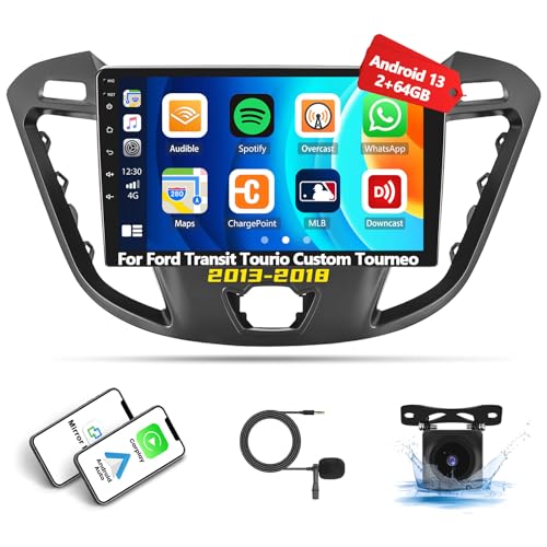 [2G+64G] Autoradio Android 13 für Ford Transit Tourio Custom Tourneo 2013-2018 mit Carplay Android Auto, 9 Zoll Touchscreen Radio mit GPS WiFi FM/RDS Bluetooth Mirror Link + Rückfahrkamera AHD & Mic von SIXTOP