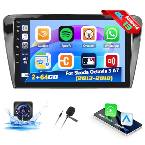 [2G + 64G] Autoradio Android 13 mit Navi für Skoda Octavia II 2008 – 2015 mit Carplay Android Auto, Radio Touchscreen 10.1 Zoll mit GPS WiFi FM/RDS Bluetooth Mirror Link Canbus + AHD Rückfahrkamera von SIXTOP