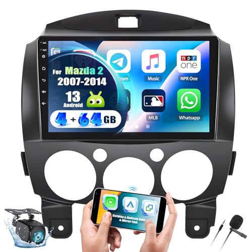 [4G+64G] 8-Core Android 13 Autoradio für Mazda 2 2007-2014 mit Carplay Android Auto,9“ Touchscreen Radio mit Bluetooth EQ GPS WiFi FM/RDS MirrorLink AI DSP Split Screen+Rückfahrkamera &Mic von SIXTOP