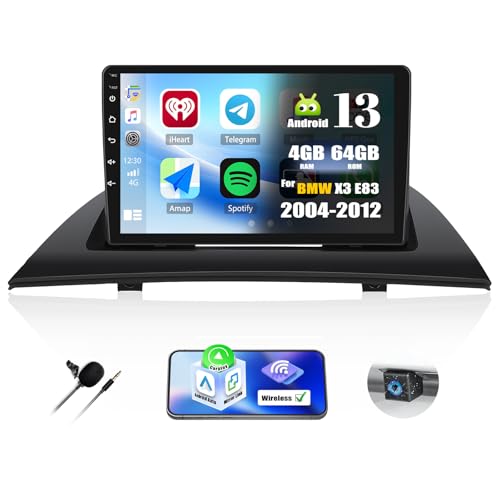 [4G+64G] Android 13 Autoradio für BMW X3 E83 (2004-2012) mit Carplay Android Auto,9“ Touchscreen Radio mit AI DSP Bluetooth EQ GPS WiFi FM/RDS MirrorLink Split Screen+Rückfahrkamera &Mic von SIXTOP