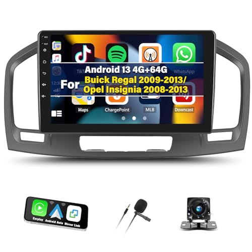 [4G+64G] Android 13 Autoradio mit Bluetooth für Buick Regal 2009-2013/Opel Insignia 2008-2013 mit Carplay Android Auto,9“ Touchscreen-Radio mit GPS WiFi FM/RDS EQ Mirror Link+Rückfahrkamera&Mic von SIXTOP