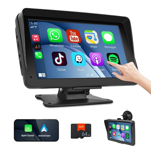 7" CarPlay Touchscreen mit Android Auto, MirrorLink, Bluetooth und 64G Karte für LKW, Wohnmobil und Wohnwagen, mit Ständer/Saugerhalterung von SIXTOP