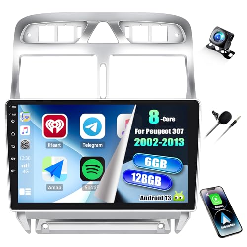 8 Kern 6+128G Android 13 Autoradio Für Peugeot 307 307CC 307SW 2002-2013 Mit Carplay Android Auto, 9'' 1280 * 720P Touchscreen Radio Mit Bluetooth WiFi GPS FM/RDS 36EQ SWC+Rückfahrkamera&Mikrofon von SIXTOP