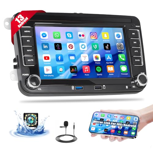 Android 13 Autoradio für VW Golf 5 6 Polo T5 Tiguan Caddy Skoda Passat B6 B7 Touran mit Mirrorlink, 7-Zoll Touchscreen Radio mit GPS WiFi Bluetooth FM/RDS EQ SWC+ Rückfahrkamera und Mikrofon von SIXTOP