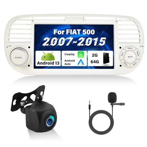 Android Autoradio für FIAT 500 500C 2007-2015 Radio mit CarPlay Wireless Android Auto, 7 Zoll Touchscreen Autoradio mit Mirrorlink GPS-Navi/WiFi, Bluetooth, SWC,FM/RDS, EQ Radio +Rückfahrkamera & MIC von SIXTOP