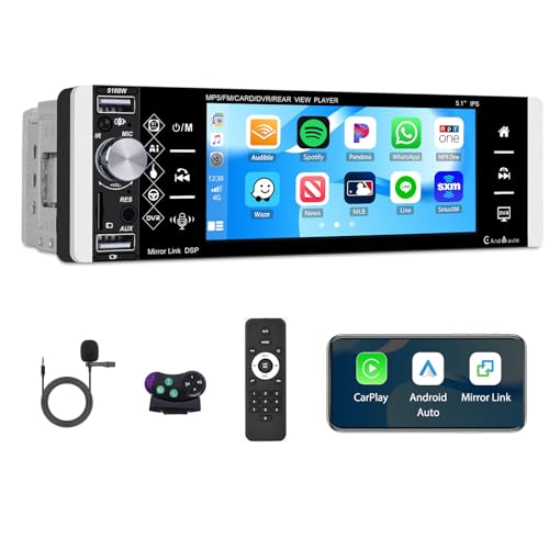 Autoradio Single Din mit Carplay Android Auto, Bluetooth Radio mit 5,1 Zoll IPS Touchscreen mit Mirror Link Mikrofon/AUX/FM/AM/RDS Lenkradfernbedienung Halterung Rückfahrkamera Autoradio Single Din mit Carplay Android Auto, Bluetooth Radio mit 5,1 Zoll IPS Touchscreen mit Mirror Link Mikrofon/AUX/FM/AM/RDS Lenkradfernbedienung Halterung Rückfahrkamera von SIXTOP