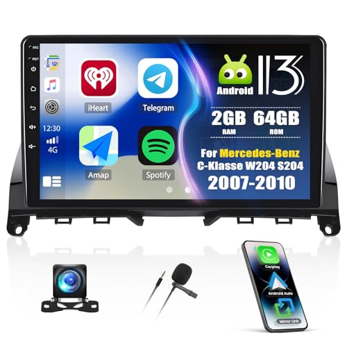 SIXTOP [2G+64G] Android 13 Autoradio mit Bluetooth für M-ercedes Benz C-Klasse W204 S204 2006-2011 mit Carplay Android Auto,9” Touchscreen-Radio mit GPS WiFi FM/RDS EQ MirrorLink+Rückfahrkamera&Mic von SIXTOP