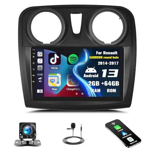 SIXTOP[2G+64G] Autoradio mit Bluetooth für Dacia SANDERO II B52 2012-2019 mit Carplay Android Auto,9“ Touchscreen-Radio mit GPS WiFi FM/RDS EQ Mirror Link+Rückfahrkamera&Mic von SIXTOP