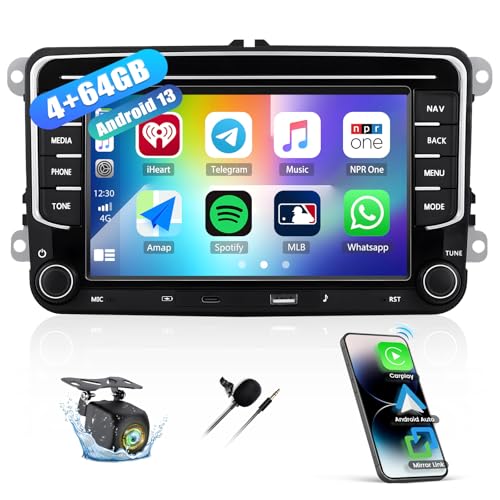 SIXTOP [4G+64G] Android 13 Bluetooth Autoradio für VW Golf 5 6 Polo T5 Tiguan Passat Caddy Seat Skoda mit Carplay Android Auto, 7 Zoll Touchscreen Autoradio GPS HiFi FM/RDS+AHD Rückfahrkamera & Mic von SIXTOP