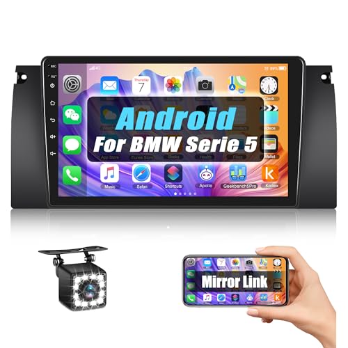 [1+32G] SIXWIN Android 13 Autoradio für BMW 5 E39 E53 M5 X5(1996-2007) Radio, 9 Zoll Kapazitiver Touchscreen mit WiFi GPS Bluetooth FM/RDS USB Mirrorlink für Android IOS Phone von SIXWIN