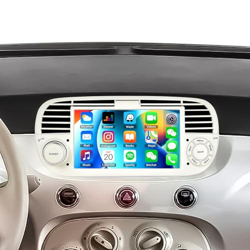 [1+32G] SIXWIN Android 13 Autoradio mit Navi für FIAT 500 Radio 2007-2015,7 Zoll Kapazitiv Touchscreen Unterstützt GPS WiFi Bluetooth USB FM Mirror Link Lenkrad Bedienung (weiß) von SIXWIN