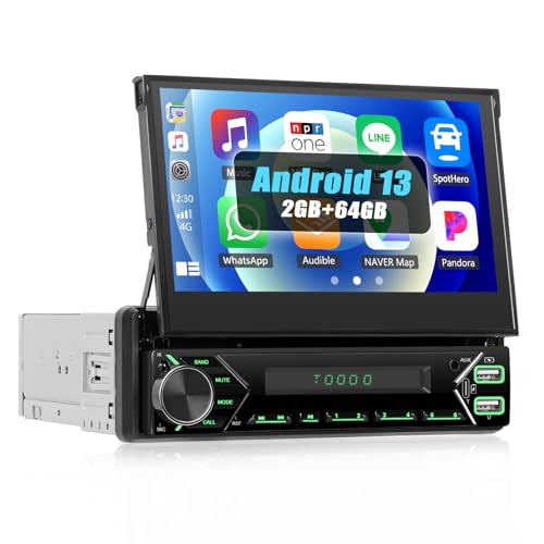 [2+64GB] SIXWIN 1 DIN Android 13 Autoradio mit Carplay Android Auto Mirrorlink,7-Zoll-Touchscreen Bildschirm Ausfahrbarem Manuelle,Bluetooth Freisprecheinrichtung I WiFi I GPS I FM,RDS,EQ I USB,AUX von SIXWIN