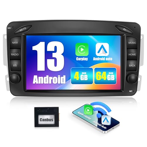 [4+64G]SIXWIN Android 13 Autoradio für Mercedes-Benz CLK C208 W208 W209 E-W210 Clase C W203 Viano W639 SLK W170 mit Carplay/Android Auto/Mirrorlink,7 Zoll ouchscreen Unterstützt WiFi GPS FM Bluetooth von SIXWIN