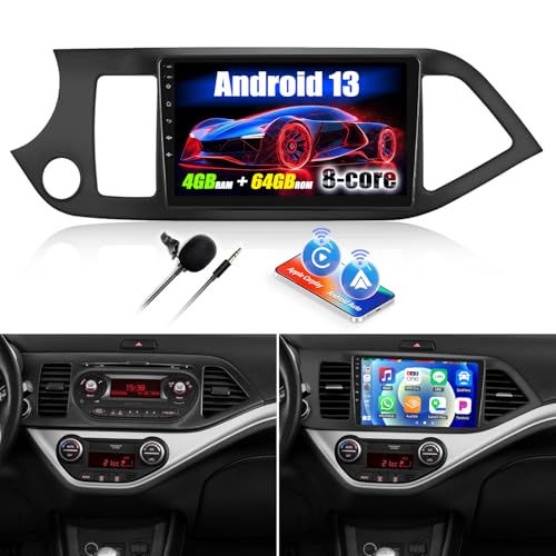 [8 Core] 4+64G SIXWIN Android 13 Autoradio für KIA Picanto 2012-2016 mit CarPlay/Android Auto/DSP,9 Zoll Bildschirm Touch Display mit WiFi Bluetooth 5.0 USB FM RDS Radio Mirror Link +32 Band EQ von SIXWIN