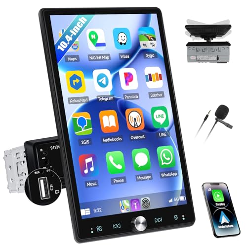 [Upgrade Wireless] SIXWIN 1 Din Autoradio mit Wireless Carplay Android Auto,10.4 Zoll Touchscreen Unterstützung Bluetooth/RDS/FM/USB/AUX/TF/Lien Miroir von SIXWIN