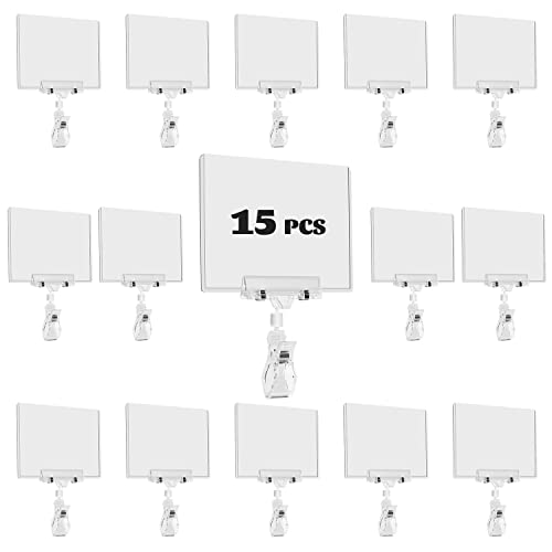 SIYOMG Schilderhalter Clip, 15 Pack Doppelkopf Drehclip auf POP Swivel Schild Halteklemme mit Kartenschutz, Merchandise Sign Display Clip für Business Store Supermarkt Büro Ausstellung von SIYOMG