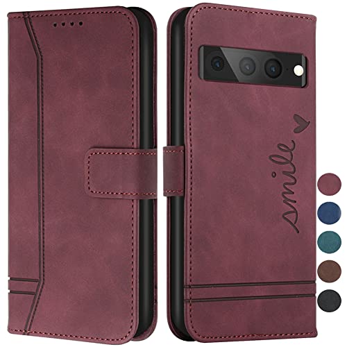 SIYOPINPFY Handyhülle für Google Pixel 7 Pro Hülle - Retro Design Kartenfach Wallet Premium Leder Klappbar Schutzhülle, Flip Case Stoßfeste Klapphülle für Google Pixel 7 Pro HX3 Rot von SIYOPINPFY