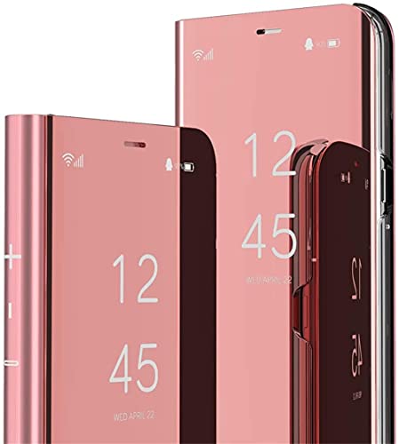 SIYOPINPFY Handyhülle für Xiaomi Redmi Note 13 Pro+ Plus 5G Hülle Clear View, Makeup Spiegel Ständer Flip Klapphülle Stoßfeste Ganzkörper Schutzhülle für Redmi Note 13 Pro Plus 5G Mirror Roségold von SIYOPINPFY