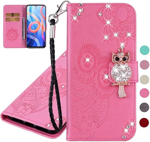 SIYOPINPFY Handyhülle für iPhone 16 Hülle Diamant Eulen Design, Wallet Klapphülle Brieftasche Kartenfach Ständer Handytasche Case Stoßfest Schutzhülle für iPhone 16 YK Rosa von SIYOPINPFY