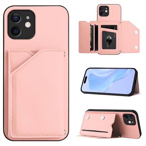 SIYOPINPFY Hülle für iPhone 11, Schlanke Brieftaschen-Rückseite mit 3 Kreditkartenhalter, Magnetverschlüssen und Klappfach/Ständer, Stoßfeste Handyhülle für iPhone 11 - Rosa SDM von SIYOPINPFY