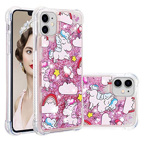 SIYOPINPFY Hülle für iPhone 11, für Frauen Quicksand Glitzer Flüssigkeit HandyHülle Transparent Silikon Stoßfest Treibsand Case Schutzhülle für iPhone 11 Rosa Einhorn YB von SIYOPINPFY