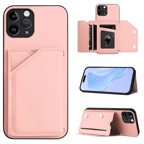 SIYOPINPFY Hülle für iPhone 11 Pro, Schlanke Brieftaschen-Rückseite mit 3 Kreditkartenhalter, Magnetverschlüssen und Klappfach/Ständer, Stoßfeste Handyhülle für iPhone 11 Pro - Rosa SDM von SIYOPINPFY