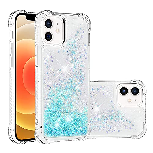 SIYOPINPFY Hülle für iPhone 12 Hülle mit Stoßfest Schutzecken, für Frauen Quicksand Glitzer Flüssigkeit HandyHülle Transparent Silikon Treibsand Schutzhülle für iPhone 12 Pro Stern Blau YB von SIYOPINPFY